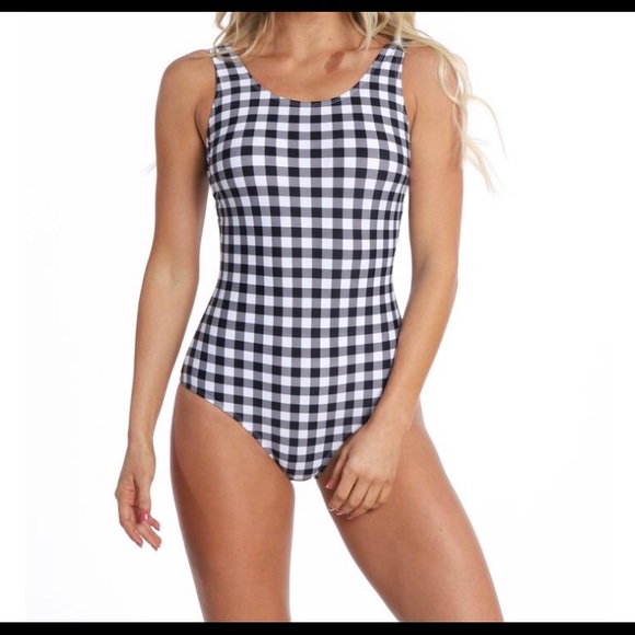 black and white gingham bathing suit